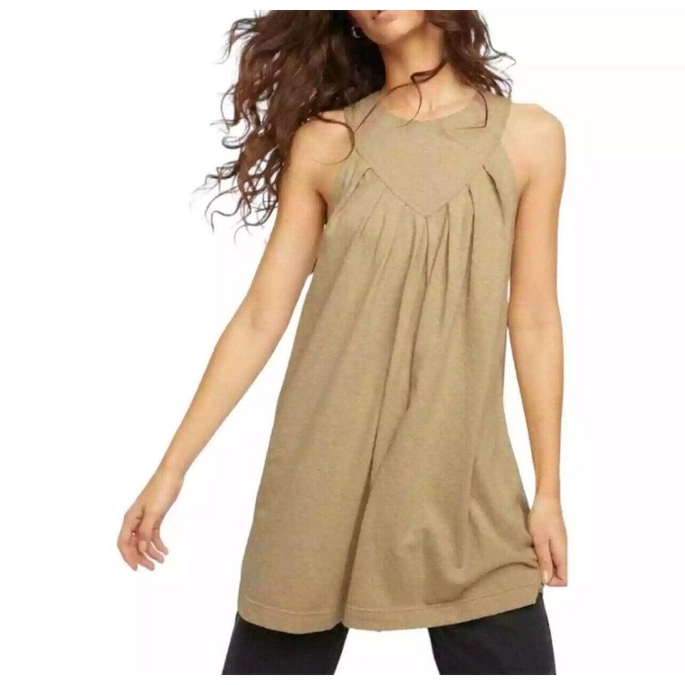 FREE PEOPLE Beach Womens XS Beat the Heat Tunic Top NWT Sleeveless Beige Tan
